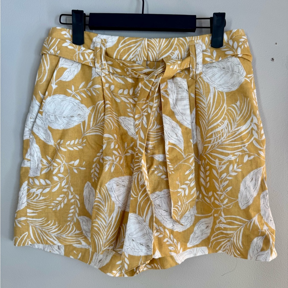 Sezane Yellow Print Lucas Linen Cotton Shorts - Picture 3 of 10